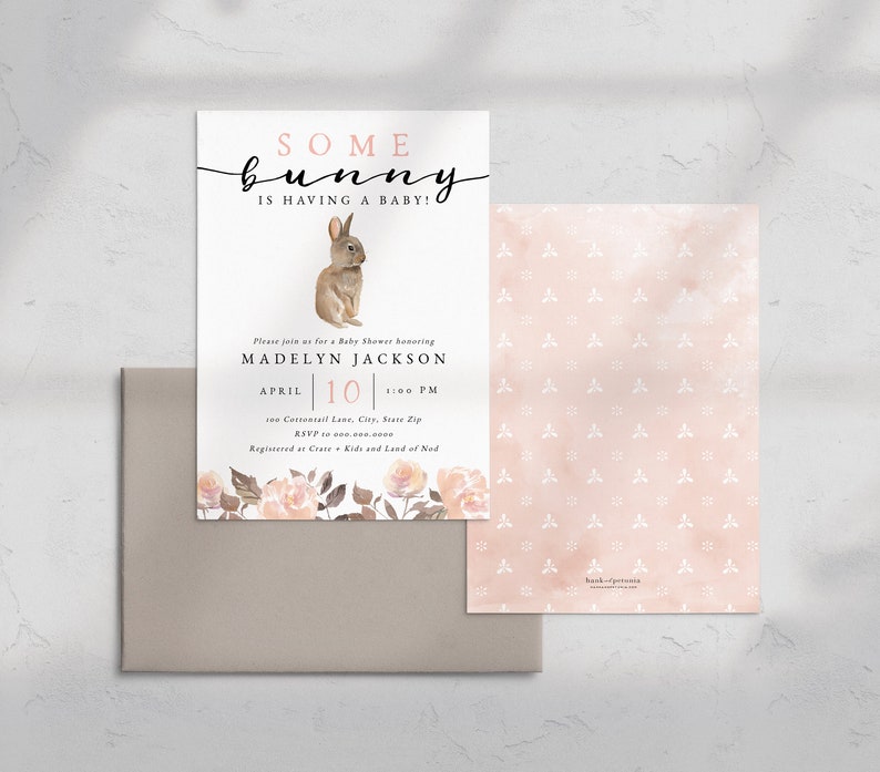 Bunny Spring Baby Shower Invitation, Spring Floral Baby Shower Digital Invite Template, Bunny Rabbit Instant Download [id:5810540] image 2
