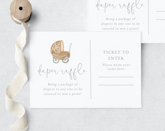 Customizable Oh Baby Stroller Baby Shower Diaper Raffle Insert Card, Pram Diaper Raffle Template, Boho Instant Download  [id:10579184]