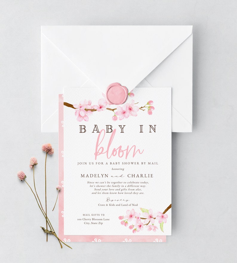 Baby in Bloom Spring Cherry Blossom Baby Shower Invitation, Spring Floral Baby Shower Digital Invite Template, Instant Download id:5932898 image 4