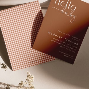 Customizable Hello Baby Fall Baby Shower Invitation Template, Burnt Orange Baby Shower Digital Invite, Modern Minimal Shower id:16850427 image 6