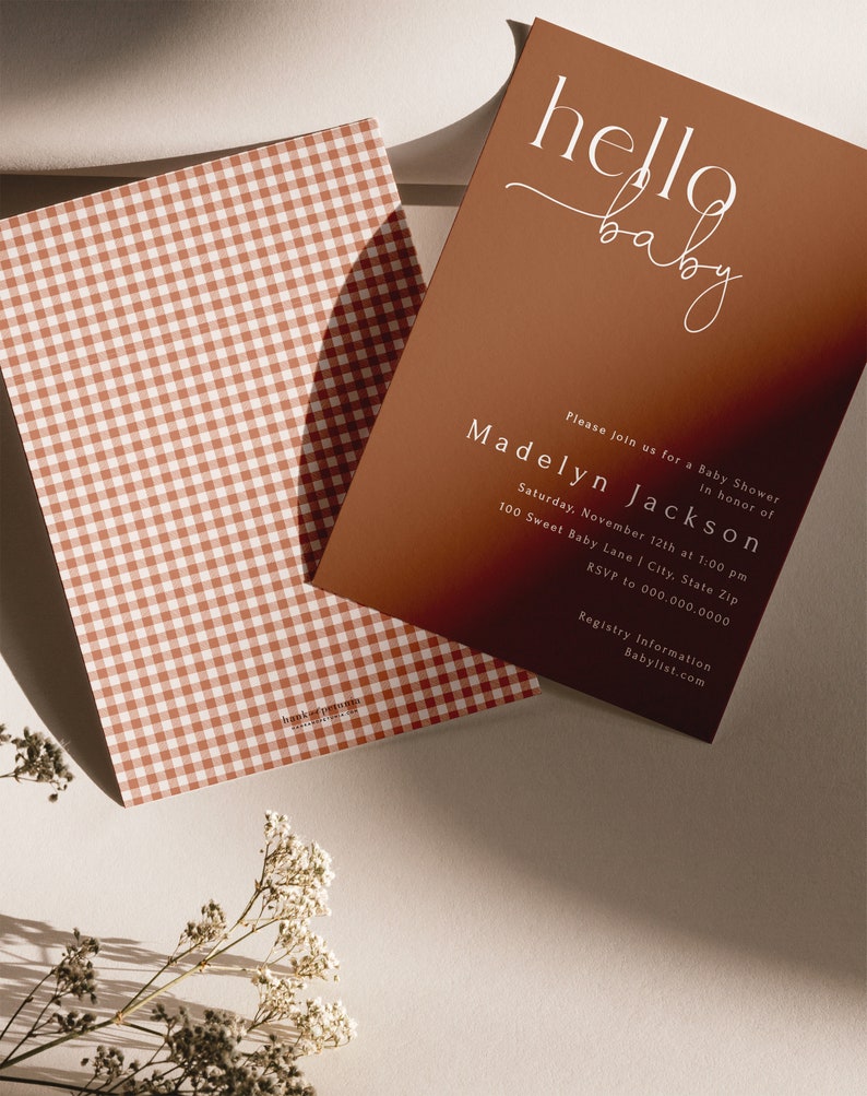 Customizable Hello Baby Fall Baby Shower Invitation Template, Burnt Orange Baby Shower Digital Invite, Modern Minimal Shower id:16850427 image 6