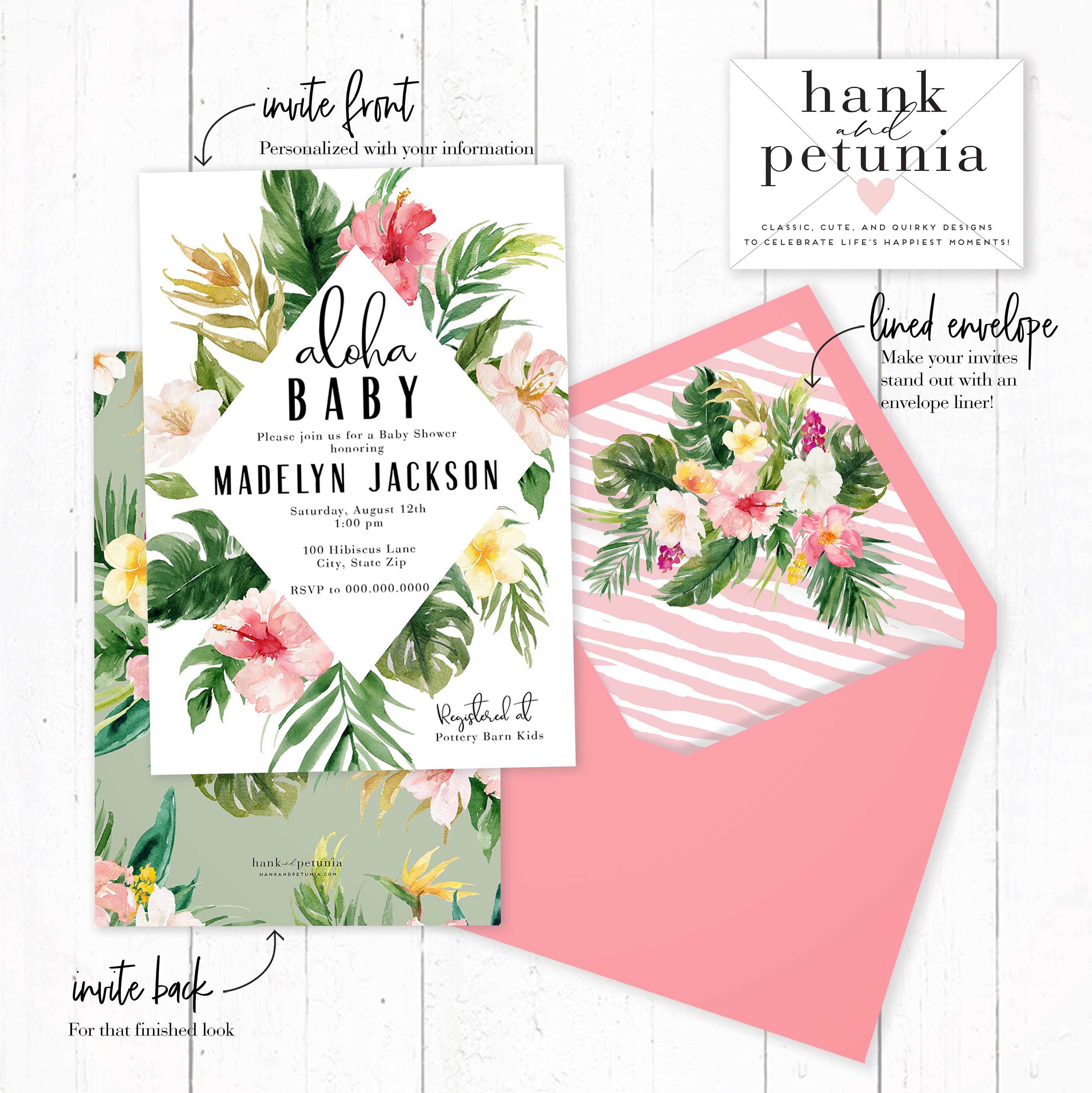 Hawaiian Baby Shower Invitation Tropical Baby Shower Invite Etsy