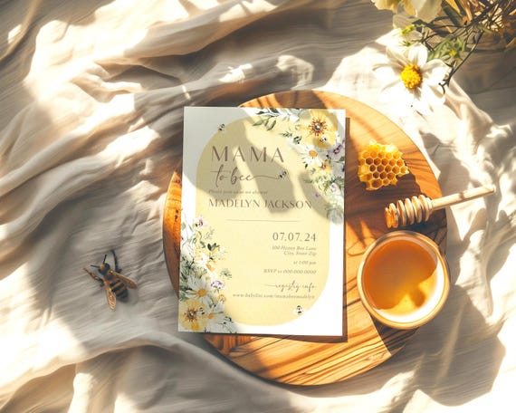Customizable Mama to Bee Baby Shower Invitation Template, Baby Bee Shower Invites, Honey Bee Baby Shower Immediate Download [id:28194210]