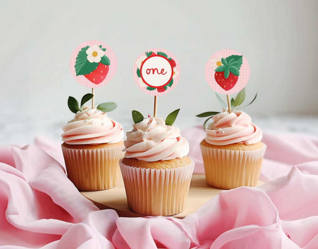 Berry Sweet Strawberry Birthday Party Cupcake Toppers, Berry First ...