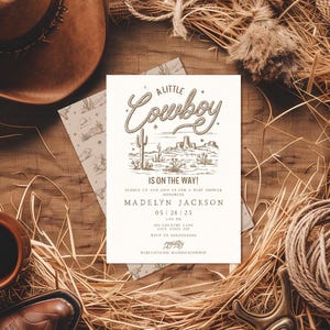 Invito per baby shower "Little Cowboy", modello di invito digitale per baby shower "Cowboy", download immediato per baby shower "Country Western" [id:32691416]