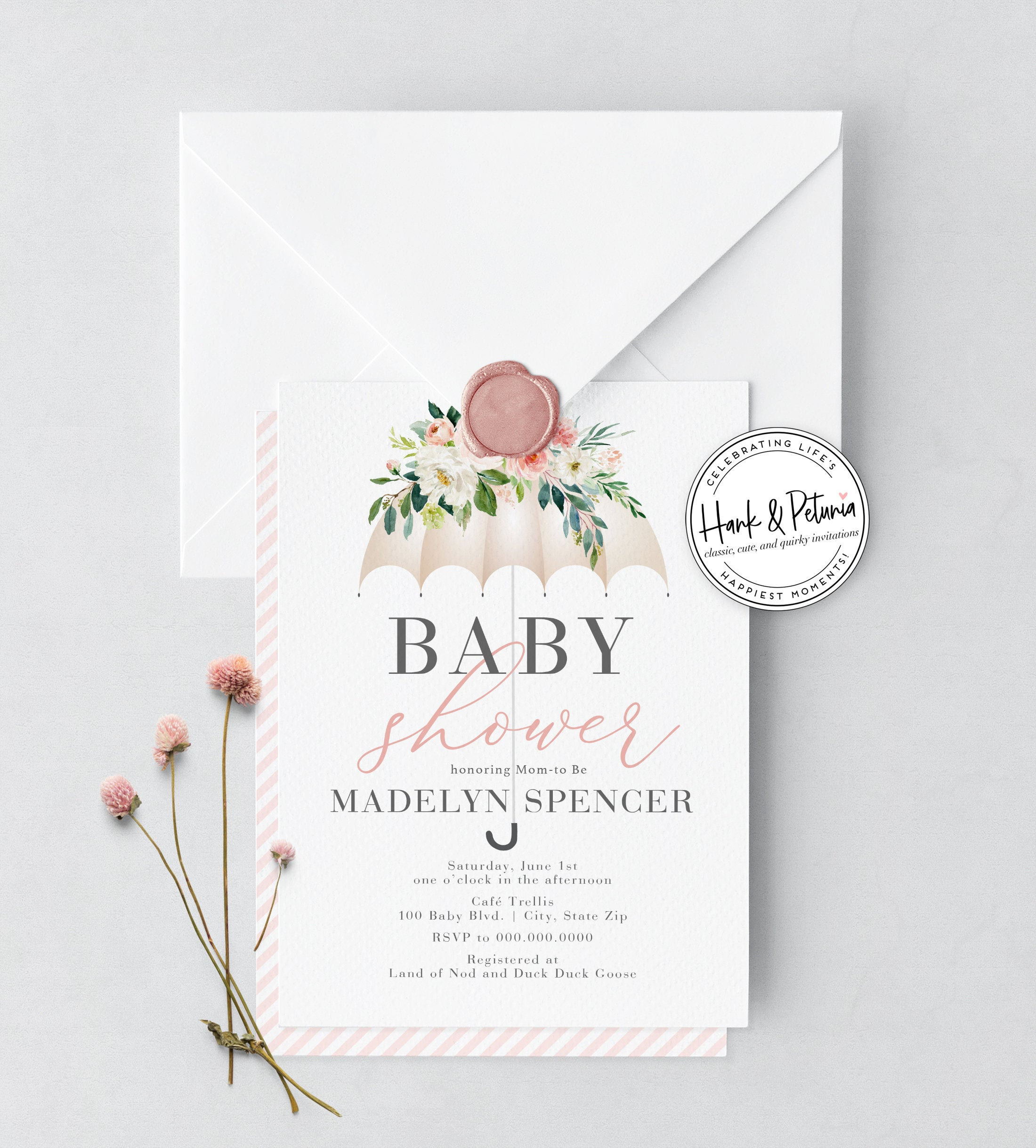 Rain Baby Shower Invitation Umbrella Invite Watercolor Floral Baby Rain Baby Shower Invitation Umbrella Invite Watercolor Floral Baby
