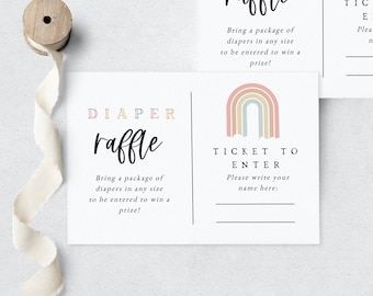 Customizable Modern Rainbow Baby Shower Diaper Raffle Insert Card, Pastel Rainbow Diaper Raffle Template, Instant Download  [id:10208569]