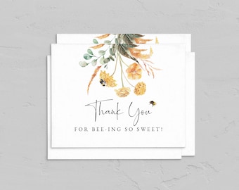 Little Honey A2 Folded Thank You Card Template, Sweet as Can Bee Thank You Card, Bee Baby Shower Note Card Instant Download [id:6761309]