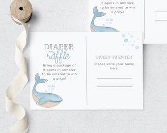 Whale Baby Shower Diaper Raffle Insert Card, Customizable Blue Whales Diaper Raffle Insert Card, Little Whale Instant Download [id:5676467]