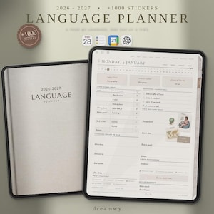 Planificador de aprendizaje de idiomas 2026-2027, Planificador de estudio digital, Rastreador de vocabulario, iPad, GoodNotes, Notability, Diario de aprendizaje de español y francés