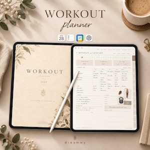 Planificador de entrenamiento 2026-2027, planificador de fitness digital, registro de gimnasio, compatible con iPad (GoodNotes y Notability), rastreador de ejercicios, rastreador de hábitos de pérdida de peso.