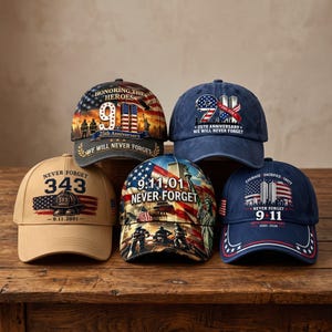9/11 Memorial Baseball Cap, Never Forget 2001-2026 Patriot Hat, Twin Towers First Responders Tribute Gift, Washed Cotton Unisex Dad Hat