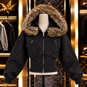 Sudadera estilo urbano con patchwork de piel, chaqueta de abrigo, prenda de moda para mujer.
