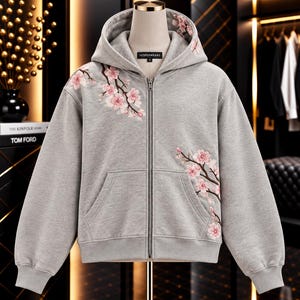 Cross-Border Harajuku Retro Cherry Blossom Personalized Street Style American Fashion Hooded Cardigan