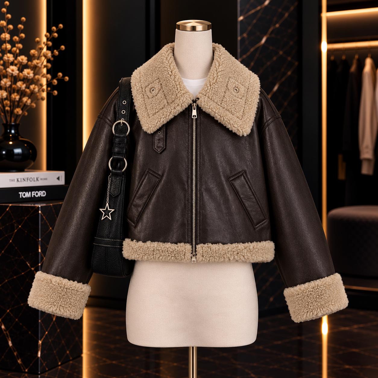 Y2k Fur Trim Leather Jacket - Etsy