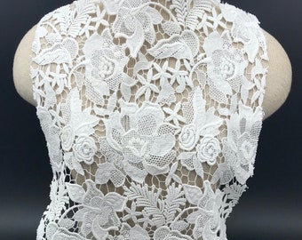 Encaje bordado de marfil claro, tela de encaje, tela de encaje floral, encaje floral, encaje floral de novia, material del vestido de novia, encaje del vestido de novia, encaje floral