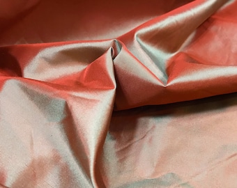 Orange with Green Highlights Fabric, Silk Taffeta Fabric, Two Toned Material, Stiffer Material, Two tone orange green silk fabric