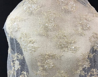 Champagne Gold Embroidered Lace, Guipure Lace, Beaded Lace, Lace Fabric, Remnant Lace, Quilting Lace, Lace Material, Ivory Lace, Wedding