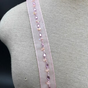Ruban à perles roses, bricolage, fourniture de costumes, et masques, garniture, garniture rose, rose sequins garniture, vintage Pereded Trim, Organza Beaded Trim