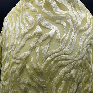 Yellow Embroidered Lace, Embroidered Tulle, Sequin Lace, Remnant Lace, Remnant Fabric, Unique Lace, Yellow Lace, Dress Fabric