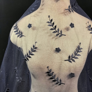 Navy Blue Embroidered Lace, Flowy Material, See Through Fabric, Sheer Material, Navy Fabric, Navy Material, Dress Fabric, Floral Material