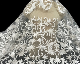 Soie blanche brodée dentelle, tissu dentelle, Tulle brodé, broderie, dentelle blanche, dentelle de mariée, mariage robe dentelle, tissu dentelle blanche