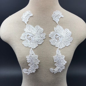 White Flower Lace Applique, Lace Applique, Sequins White Patch, Venise Trim Bridal Applique, Corded Lace Applique, Floral Lace Applique