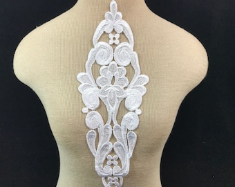Witte Venise-appliqué, witte bruidsappliqué, unieke stoffen, witte kanten patch, witte dik gestikte stoffen, kanten patch