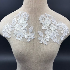 White Embroidered Lace Applique, Lace Applique, Sequins White Patch, Venise Trim Bridal Applique, Corded Lace Applique, Floral Lace Applique