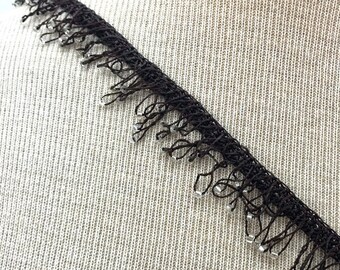 Beaded Trim Ribbon, Trim Sequence, Trim for Garment Accessories, Dress Accessory, DIY Trim, Trim Ribbon, Beaded Trim, Brown Fringe Trimming