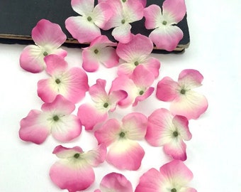 Flores de tela rosa y blanca, flores de tela pequeña, variedad flores artificiales, coser en flores, vestir flor, adorno de vestido, flores