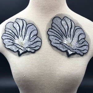 Applique brodée noire et violette, applique brodée florale, applique en dentelle noire, broderie de dentelle, applique de fleur