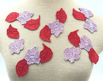 Purple and Red Remnant Applique, Purple and Red Applique, Guipure Lace Applique, Different Colour Applique, Floral Lace Applique