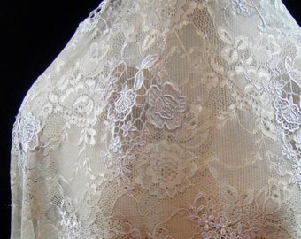 Light Tan Lace Fabric, Chantilly Lace with Alencon Lace Appliques, Light Tan Lace, Lace Fabric, Guipure Lace, Light Tan Guipure, Lace Fabric