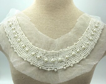 Light Ivory Collar, Pearl Collar, Collar Insert, Pearl Neckline, Embellished Collar, Bridal Collar, Beaded Collar, Embroidered Pearl Collar