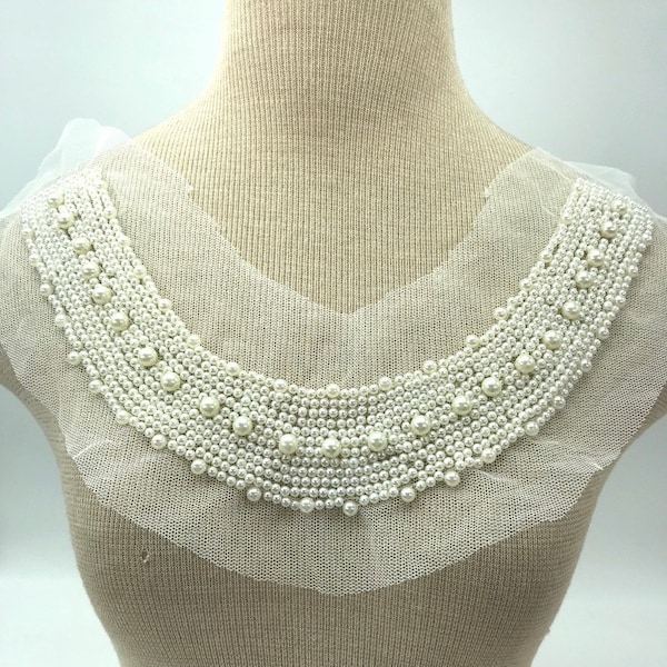 Light Ivory Collar, Pearl Collar, Collar Insert, Pearl Neckline, Embellished Collar, Bridal Collar, Beaded Collar, Embroidered Pearl Collar