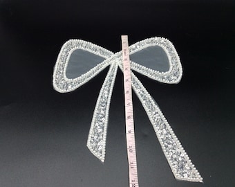 Bow knot embellishments pearls and sequins patch Sew on applique