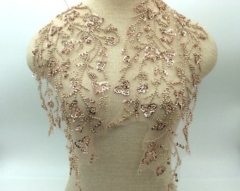 Rose gold beaded  Sparkle  dress accessories applique,sew on luxury piece
