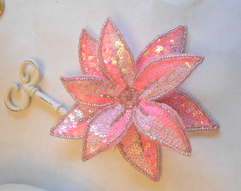 Pink Sequin Flower ,applique Beaded Sequin in Pink for Headbands or Corsage, Embellishment, Sequin Brooch image 3