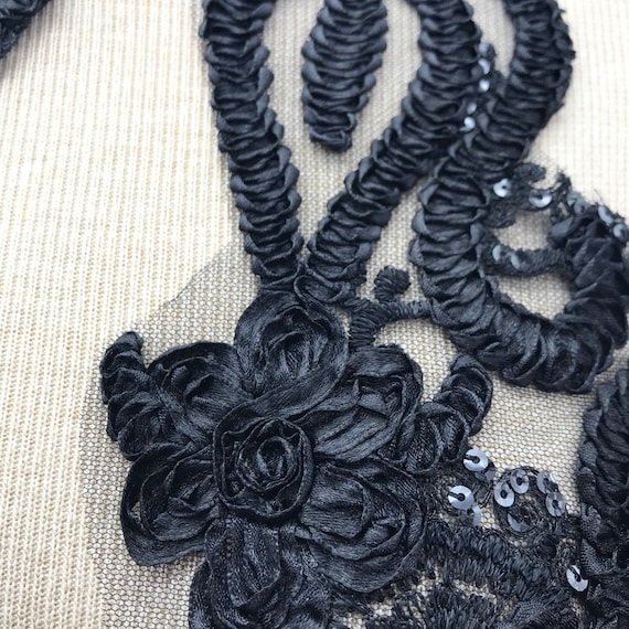Black Applique, Fabric Embroidered Applique, Black Lace Applique