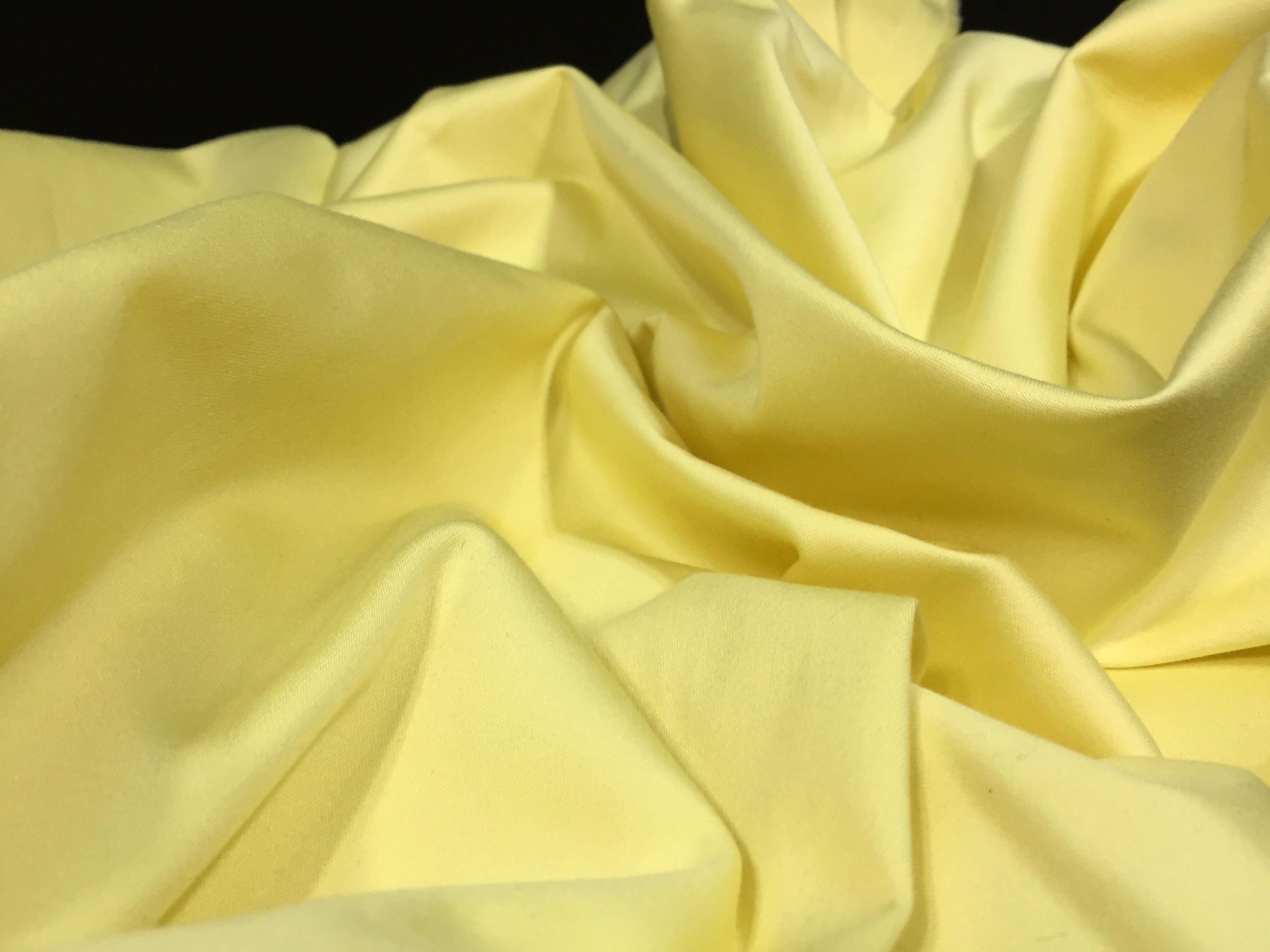 Pastel Yellow Cotton Stretch Sateen, Baby Yellow Fabric, Stretch