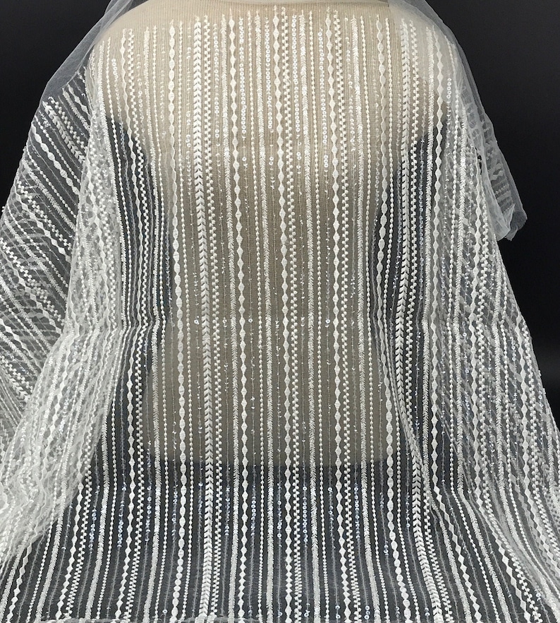 Neglige Lace Striped Lace Fabric Dress Fabric Beaded Lace Beaded Lace Wedding Lace Fabric Linear Lace Fabric Ivory Lace Fabric