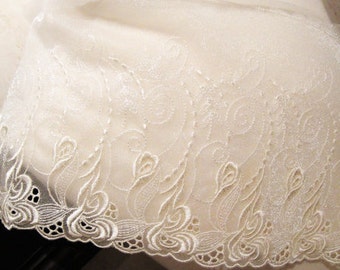 Lace Mesh Embroidery in Ivory Creme for Bridal Shrugs or Lace Sleeves