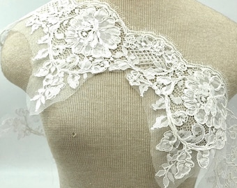 White Lace Trimming, Wedding Applique, Bridal Applique, White Applique Trim, Applique, Floral Applique, Floral Applique, Lace Trimming