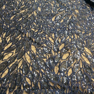 Tule de lantejoulas azul marinho escuro, tecido de lantejoulas, renda de lantejoulas