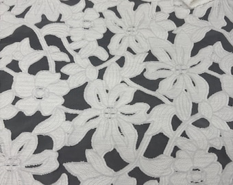 White floral burnout  sample, sheer, semi transparent organza based fabric