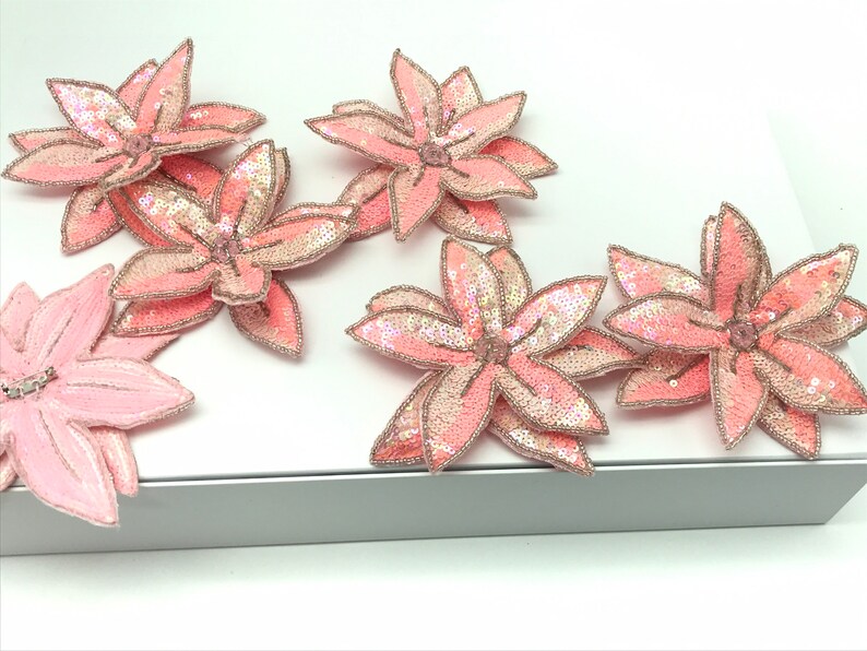 Pink Sequin Flower ,applique Beaded Sequin in Pink for Headbands or Corsage, Embellishment, Sequin Brooch image 8