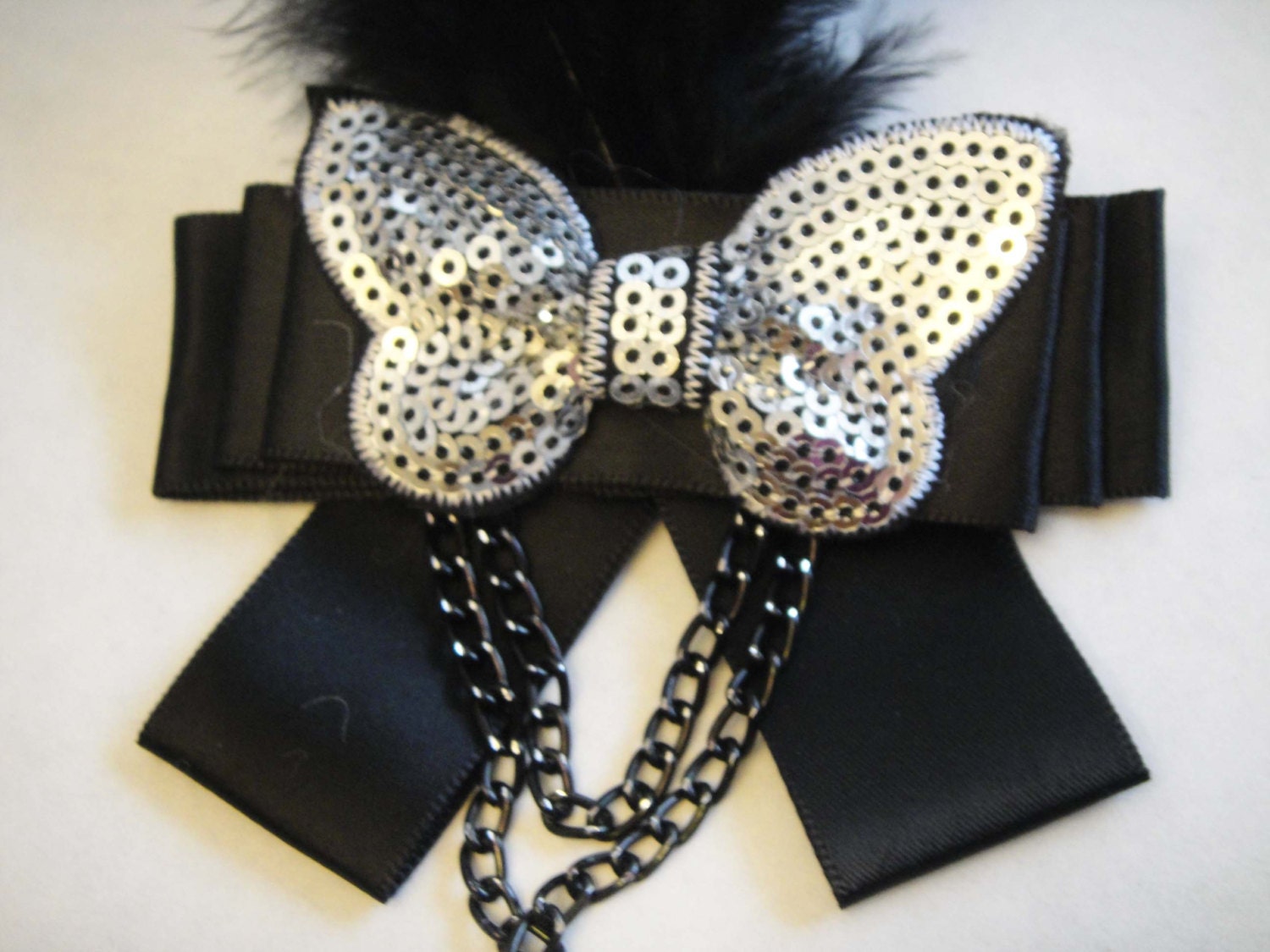Black Brooch With Feathers, Jeweled Black Feather 