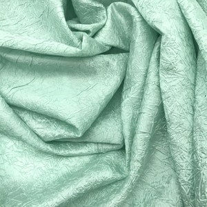 Mint green crushed silk, silk fabric,crinkled silk, textured silk, silk fabric, green fabric, light green fabric