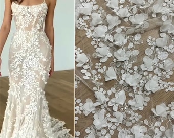 3D floral sequins embroidery lace fabric DIY fashion sewing wedding gown dress tulle French guipure african lace